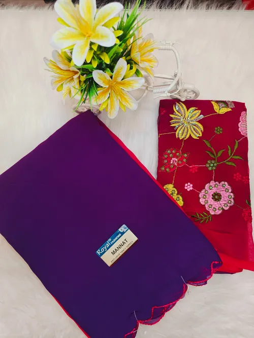 PLAIN GEOGRATTE SAREE WITH EMBIRODARY BLOUSE FS34